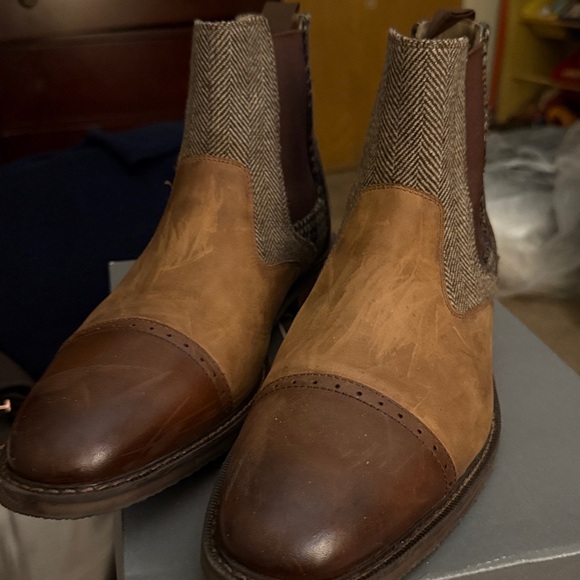 Stacy Adams Brown Leather and Tweed Chelsea Boots - Picture 1 of 3